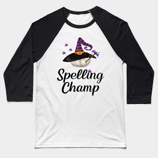 Halloween Witch Tshirt Funny Spelling Champ Costume Baseball T-Shirt by InnerMagic